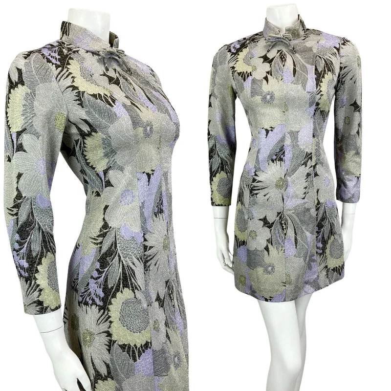 Fantastic Offers VINTAGE 60s 70s GREY SILVER LILAC MOD MINI PARTY CHRISTMAS EVENING DRESS 8 10