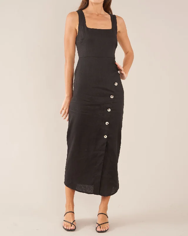 Quick Sale Imari Linen Midi Dress - Black