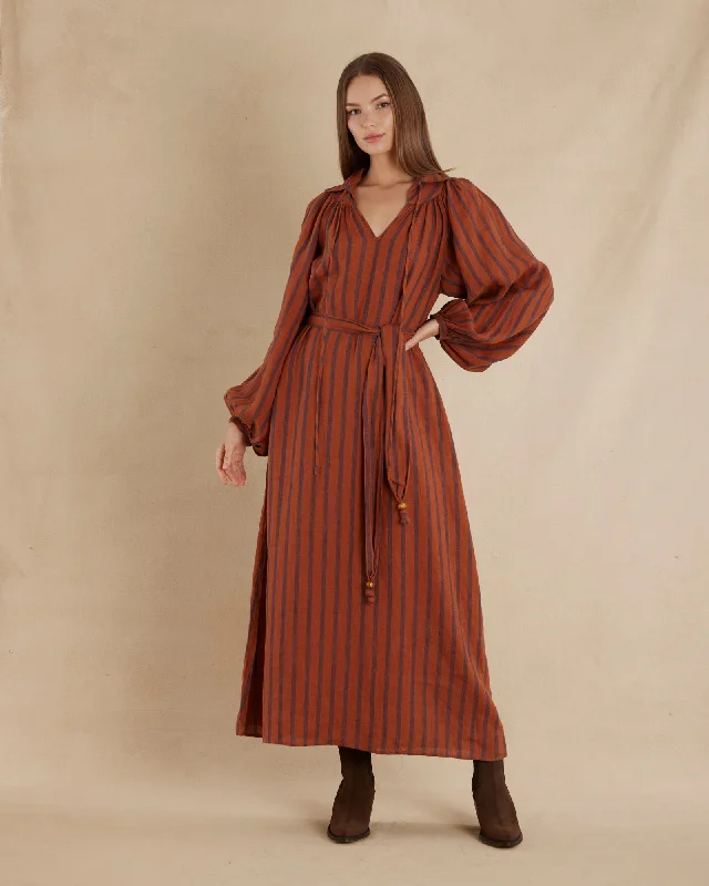 Limited Stock Estelle Linen Tunic Maxi Dress - Rust