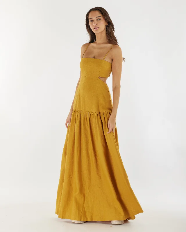 Lowest Price Nathalie Linen Maxi Dress - Mustard