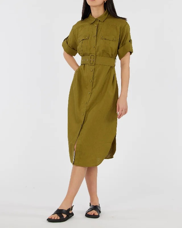 Today’s Deal Provence Linen Shirt Dress - Olive