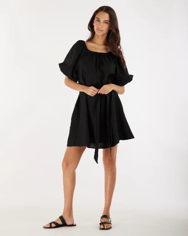 Deal of the Day Wren Linen Mini Dress - Black