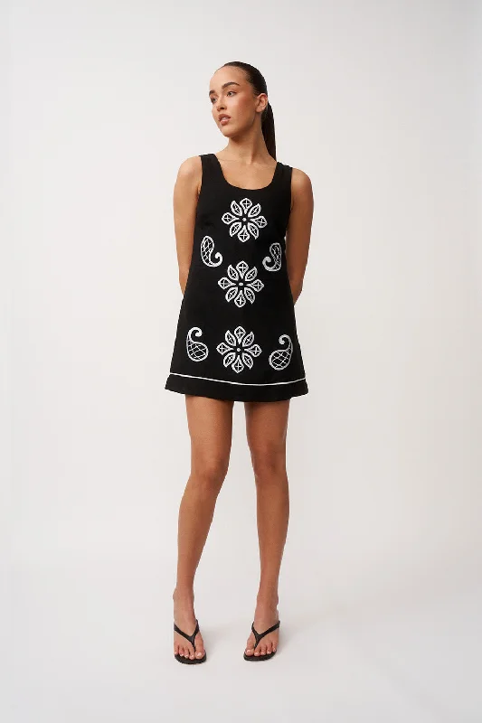 Epic Deals Alfresco Embroidery Mini Dress - Black Ivory