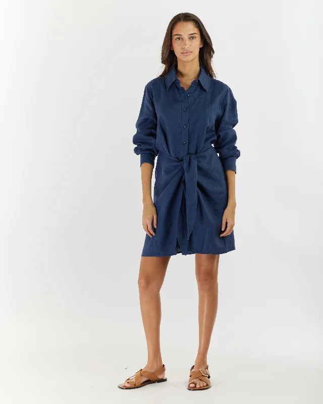 Discount Extravaganza Marseille Linen Shirt Dress - Navy