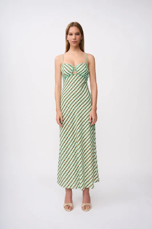 Act Now Gianna Geo Bias Ankle Dress - Green Brown Multi