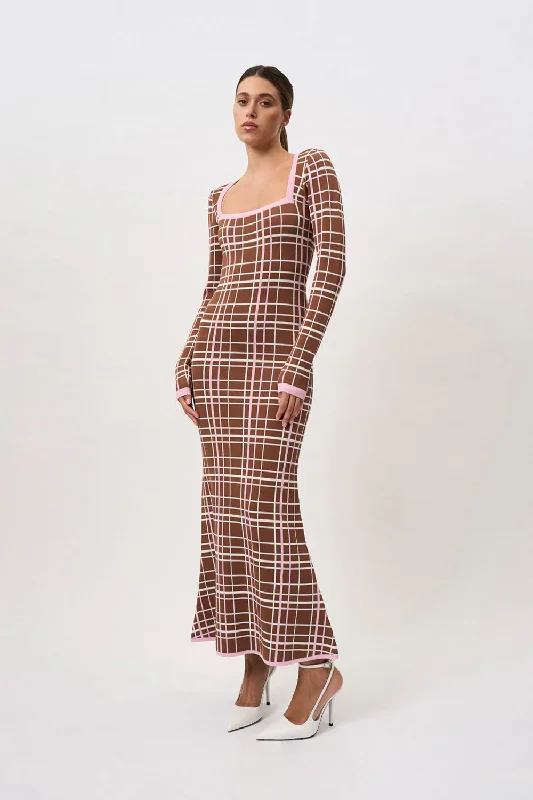 Price Drop Carolina Check Knit Dress | Final Sale - Brown Pink