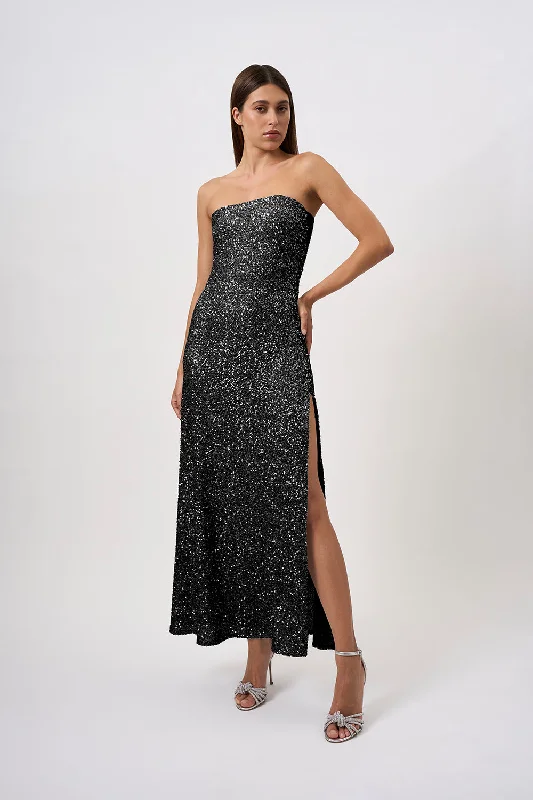 TIME-Limited Offer Black Shine Long Line Dress | Final Sale - Black
