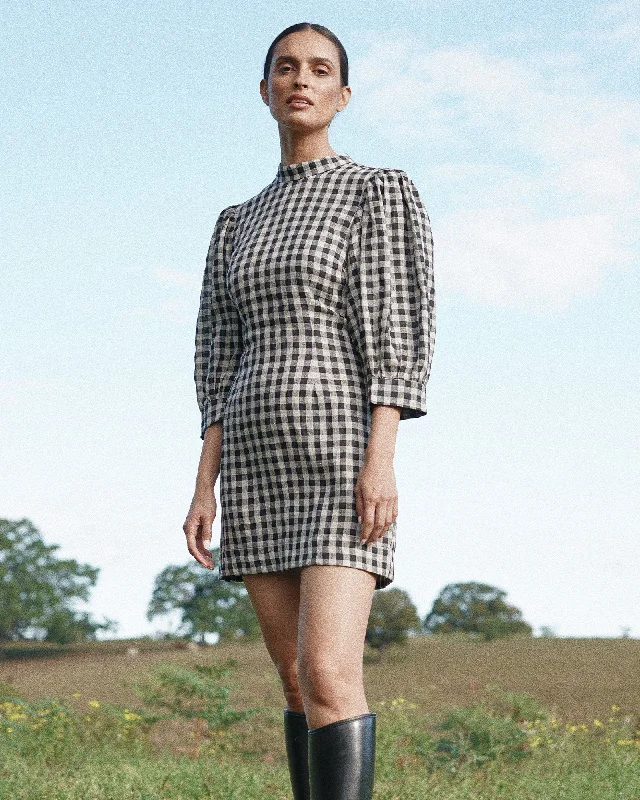 Deep Discounts Octavia Linen Gingham Mini Dress