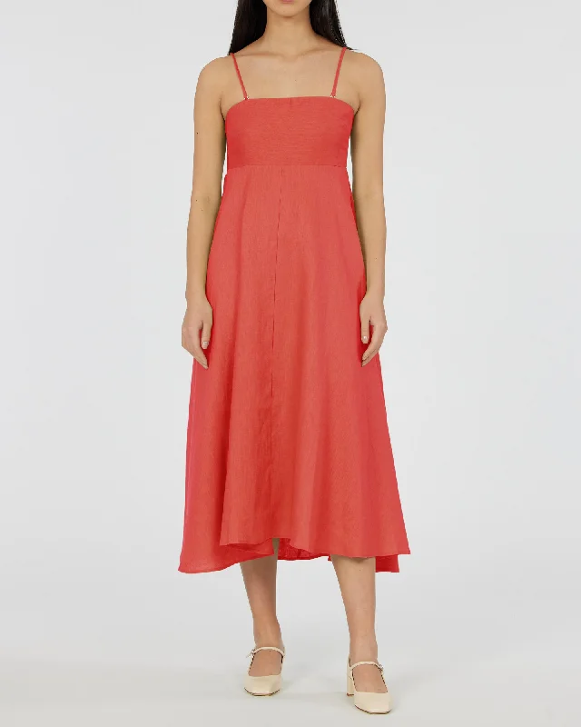 Epic Deals Corinna Linen Midi Dress - Poppy