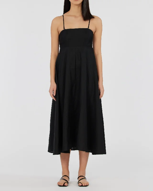 Crazy Deals Corinna Linen Midi Dress - Black