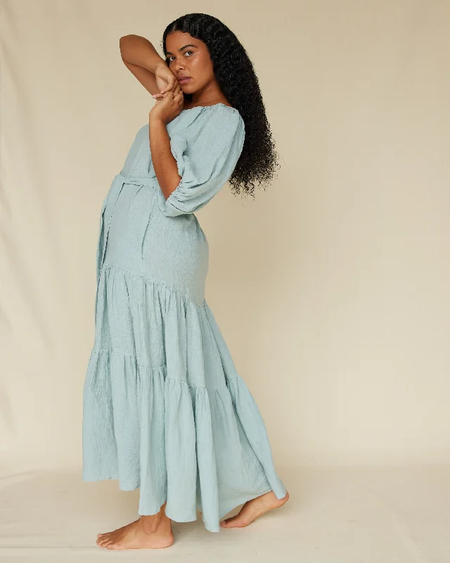 One-DAY Sale Saloma Linen O/S Dress - Duckegg Blue