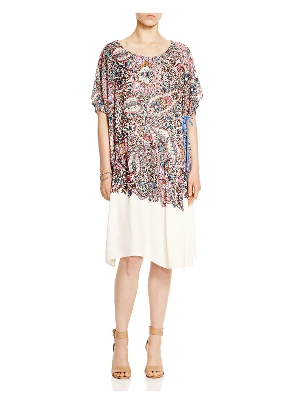 Take Advantage FRENCH CONNECTION Womens Pink Paisley Cap Sleeve Jewel Neck Below The Knee Shift Dress