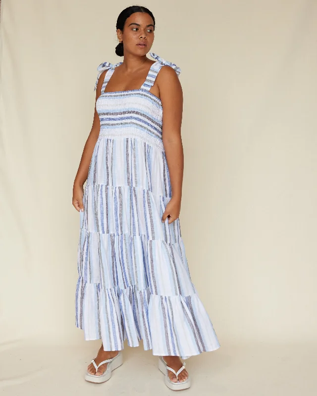 Value Deals Zanci Stripe Linen Dress - Blue