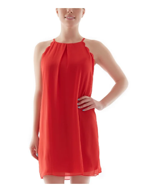Buy More, Save More BCX DRESS Womens Red Scalloped Keyhole-back Sleeveless Halter Short Party Shift Dress