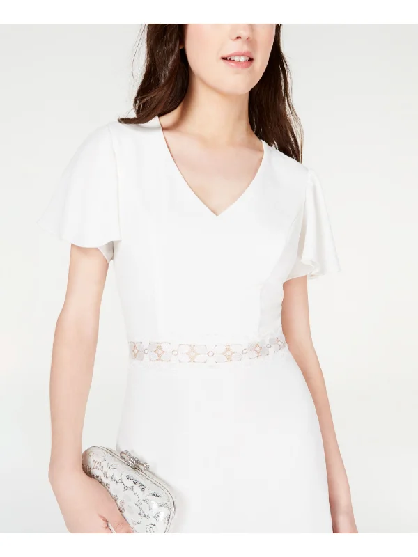 Best Deals TEEZE ME Womens White Short Sleeve V Neck Mini Party A-Line Dress