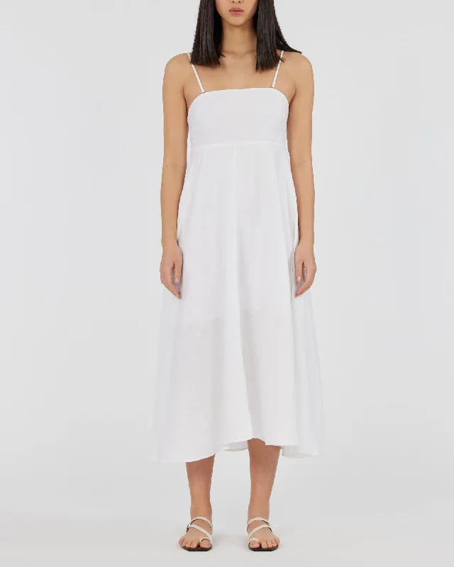 Can't Miss Corinna Linen Midi Dress - White
