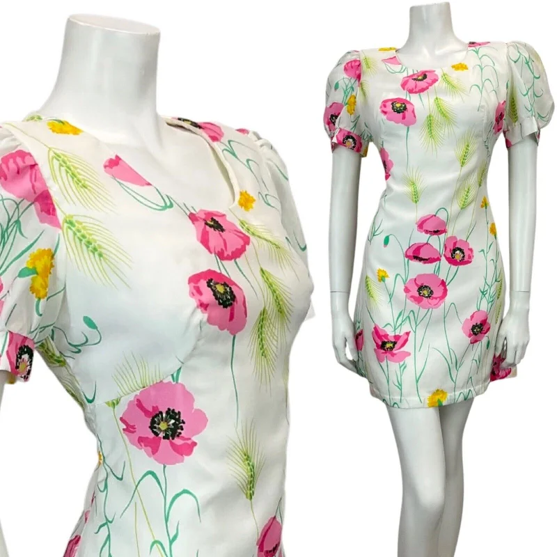 Daily Deals VINTAGE BETTY BARCLAY 60s 70s WHITE PINK GREEN ORANGE FLORAL PRINT MINI DRESS 10