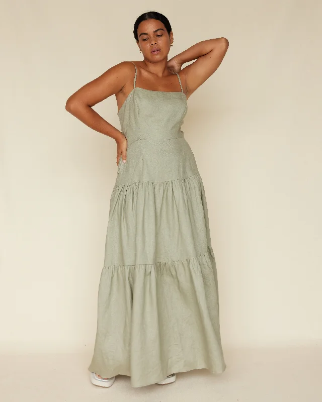 Final Markdown Sorrento Linen Maxi Dress - Sage