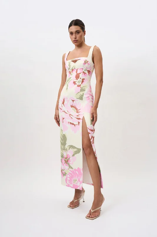 Daily Specials Edens Floral Square Peep Dress | Final Sale - Pink Ivory Green