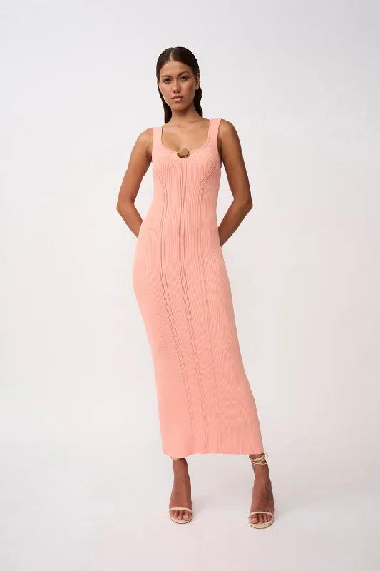 Steals and Deals Eco Bead Knit Midi Dress- Peach