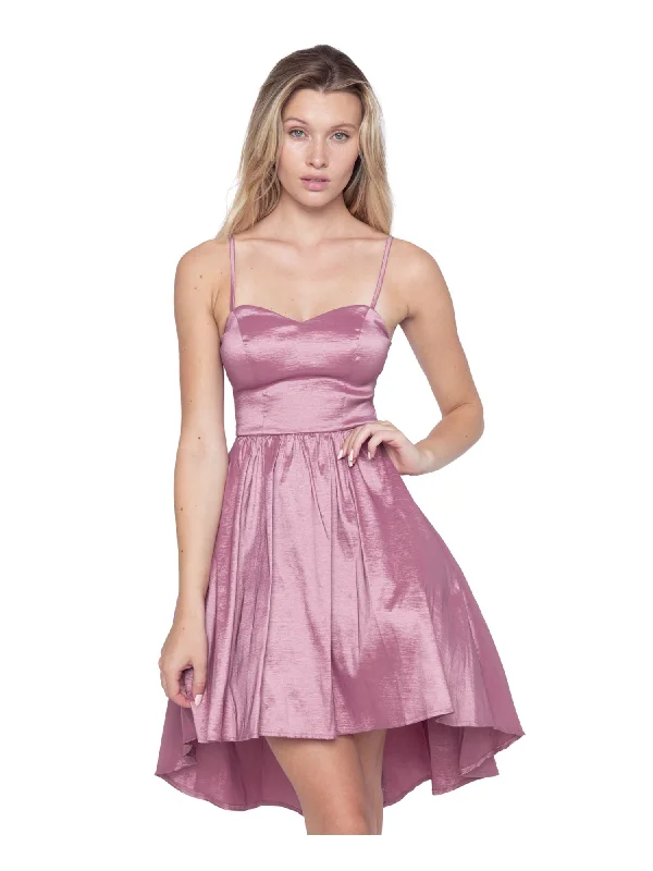 Early Access B DARLIN Womens Pink Stretch Zippered Hi-low Taffeta Molded Cups Spaghetti Strap Sweetheart Neckline Knee Length Party Fit + Flare Dress