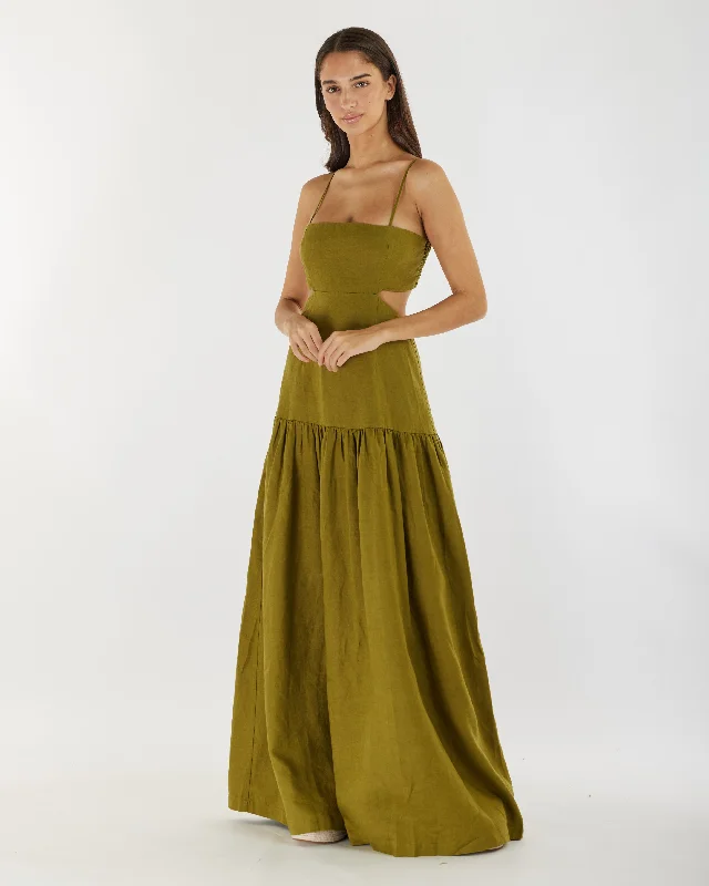 Special Discount Nathalie Linen Maxi Dress - Olive