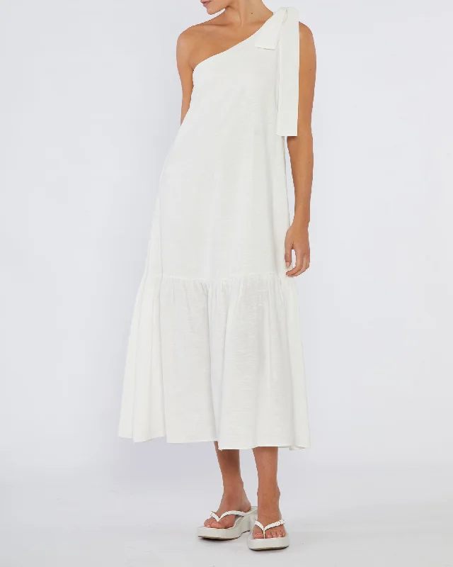 Get It Before It’s Gone Aruba Linen One Shoulder Dress - White
