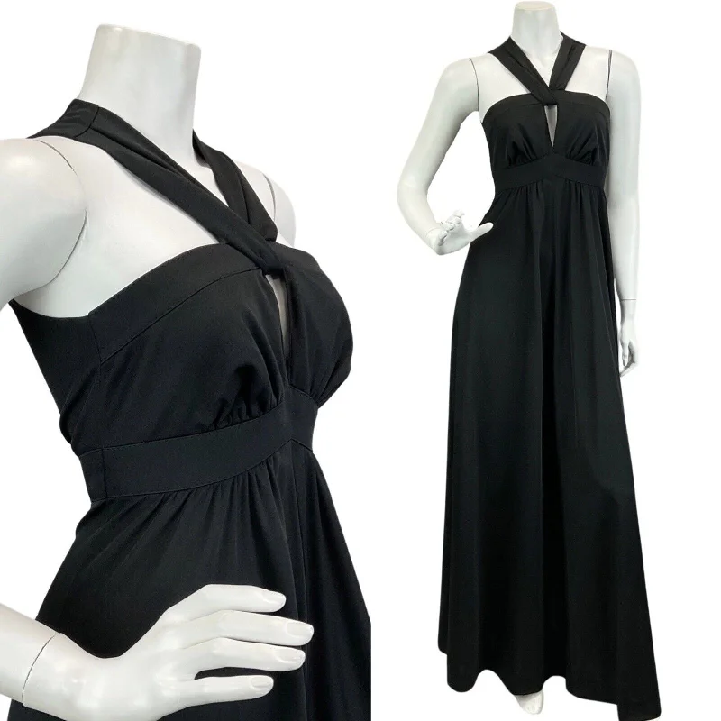 Final Clearance VINTAGE 60s 70s BLACK CROSS FRONT STRAPLESS PARTY BOHO FOLK  MAXI DRESS 6