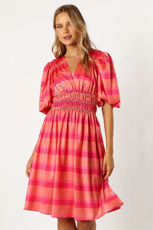 Exclusive Savings Lennon Puff Sleeve Midi Dress - Pink Orange