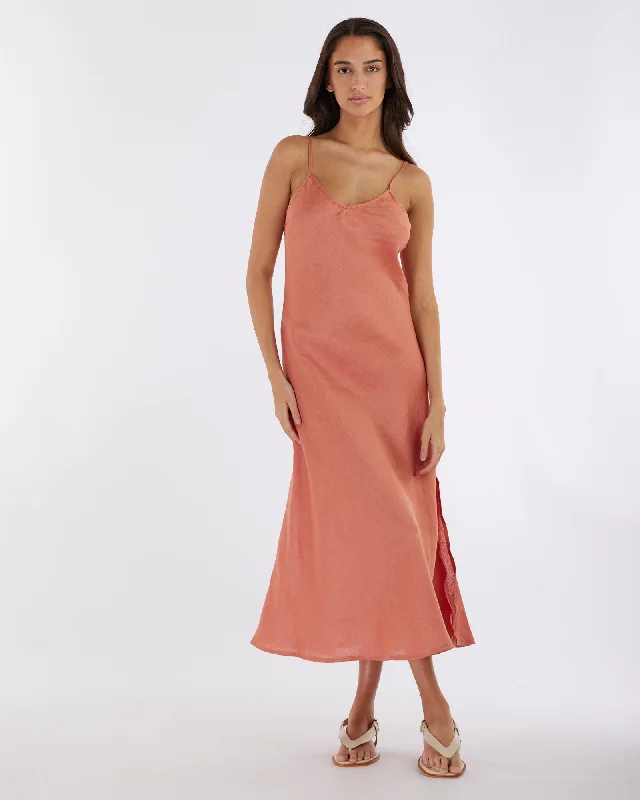 Warehouse Sale Evangeline Linen Dress - Rosewood
