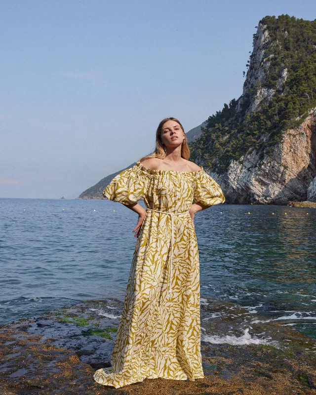 Don't Wait Amara Linen Off Shoulder Maxi Dress