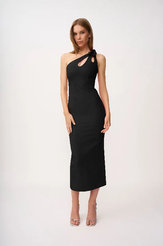 Savings Alert Chiara One Shoulder Midi Dress - Black
