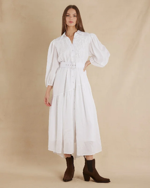 Must-Have Deals Poeta Ramie Pintuck Belted Dress - White