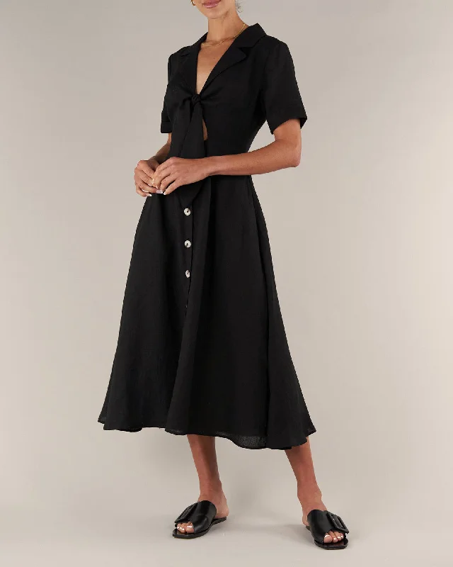 Price Meltdown Ines Linen Tie Front Dress - Black