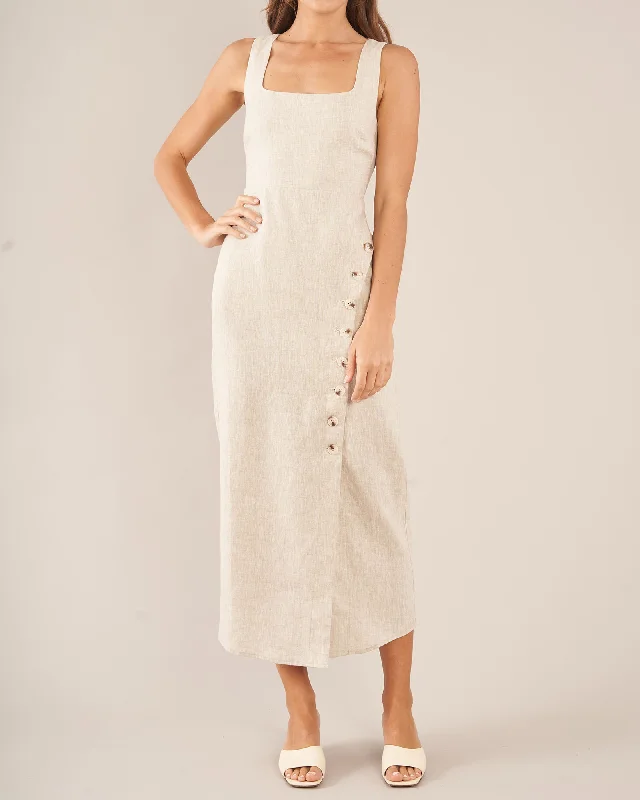 Massive Deals Imari Linen Midi Dress - Natural