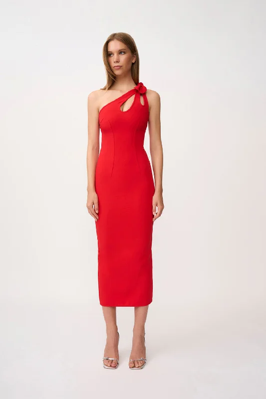 Buy Now Chiara One Shoulder Midi Dress - Red
