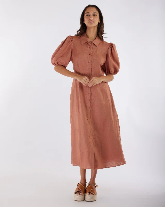 Deal of the Day Julius Linen Midi Dress - Desert Rose