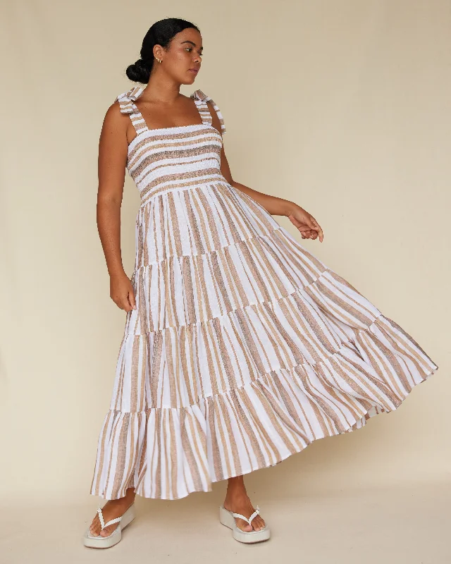 Steals and Deals Zanci Stripe Linen Dress - Earth Brown