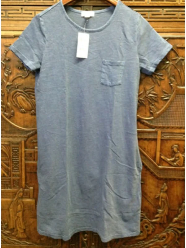 Super Deal STYLE & COMPANY Womens Light Blue Pocketed Short Sleeve Crew Neck Short Shift Dress