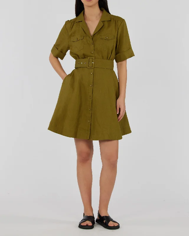 Special Price Cadence Linen Mini Dress - Olive