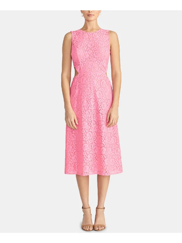 Price Rollback RACHEL ROY Womens Lace Sleeveless Jewel Neck Midi Evening Fit + Flare Dress