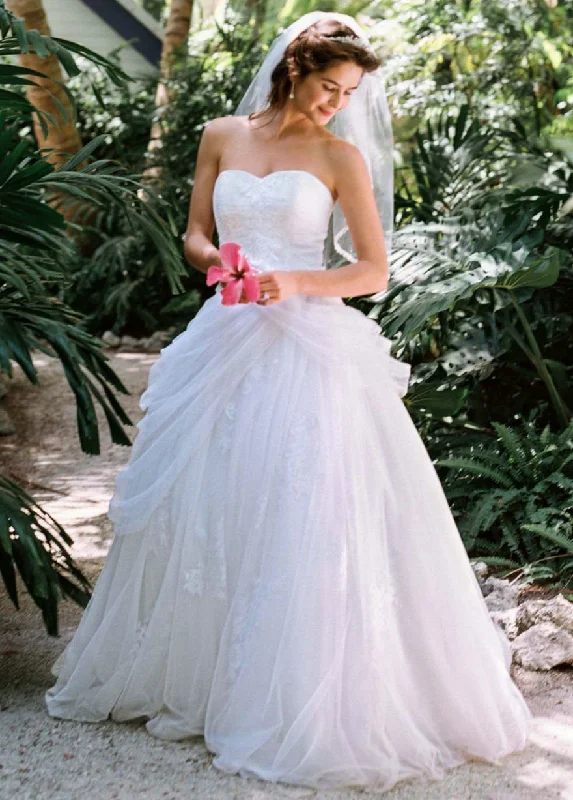 Price Slash David's Bridal Tulle Ball Gown with Lace-Up Back and Side Swags