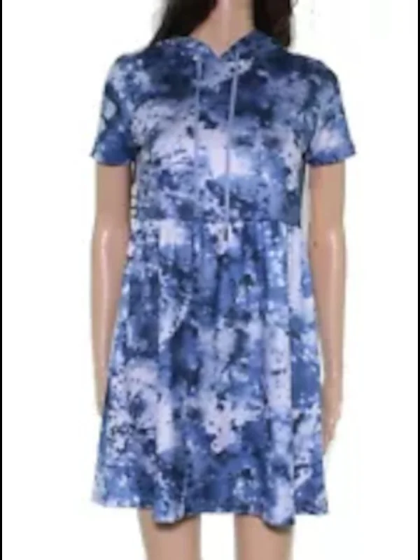 Mega Sale BEBOP Womens Blue Tie Dye Short Sleeve Above The Knee Dress