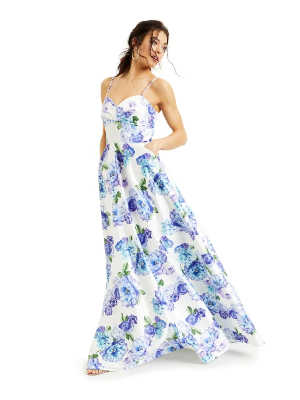 Today's Special CITY STUDIO Womens Embellished Floral Spaghetti Strap Sweetheart Neckline Full-Length Formal Fit + Flare Dress
