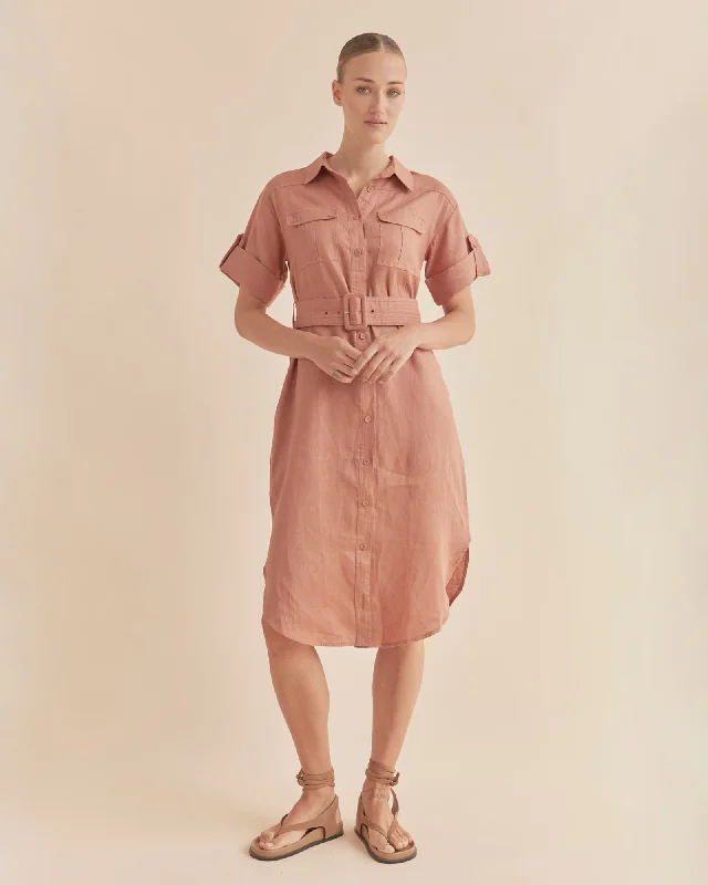 Clearance Items Provence Linen Shirt Dress - Dusty Rose