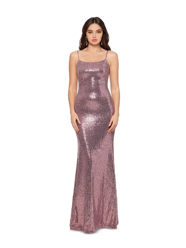 Deal Alert BETSY & ADAM Womens Pink Sequined Spaghetti Strap Square Neck Full-Length Evening Body Con Dress