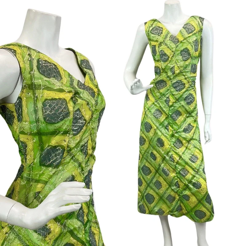 Act Now VINTAGE 60s 70s GREEN YELLOW GOLD SPARKLY DISCO PARTY EVENING  MAXI DRESS 14
