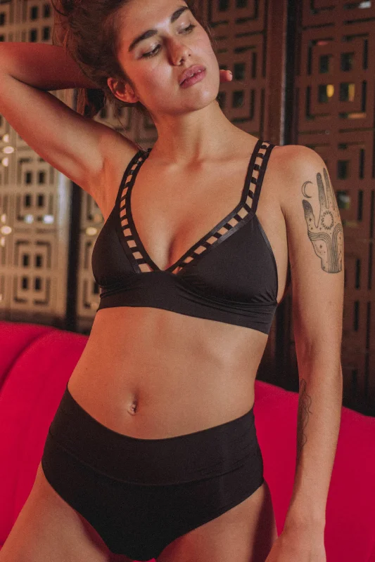 Price Reduction Black Geometric Cut Bikini Top