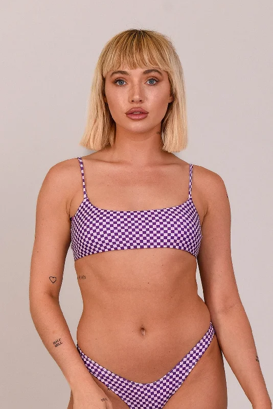 Price Buster Checkmate Lace Up Crop Bikini Top