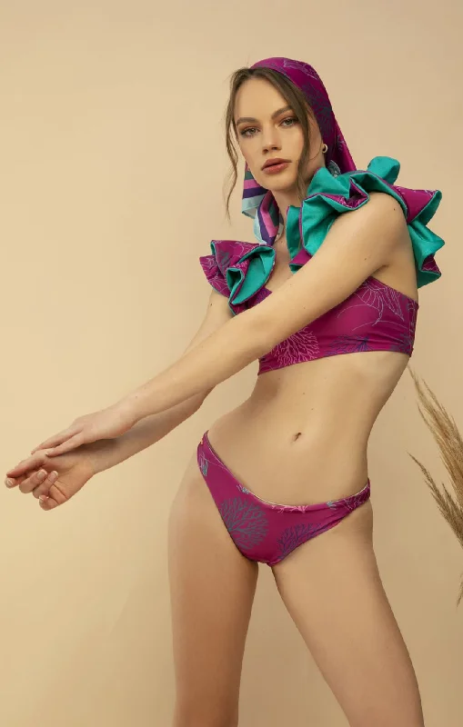 Super Sale Purple Ruffle Sleeves Bikini